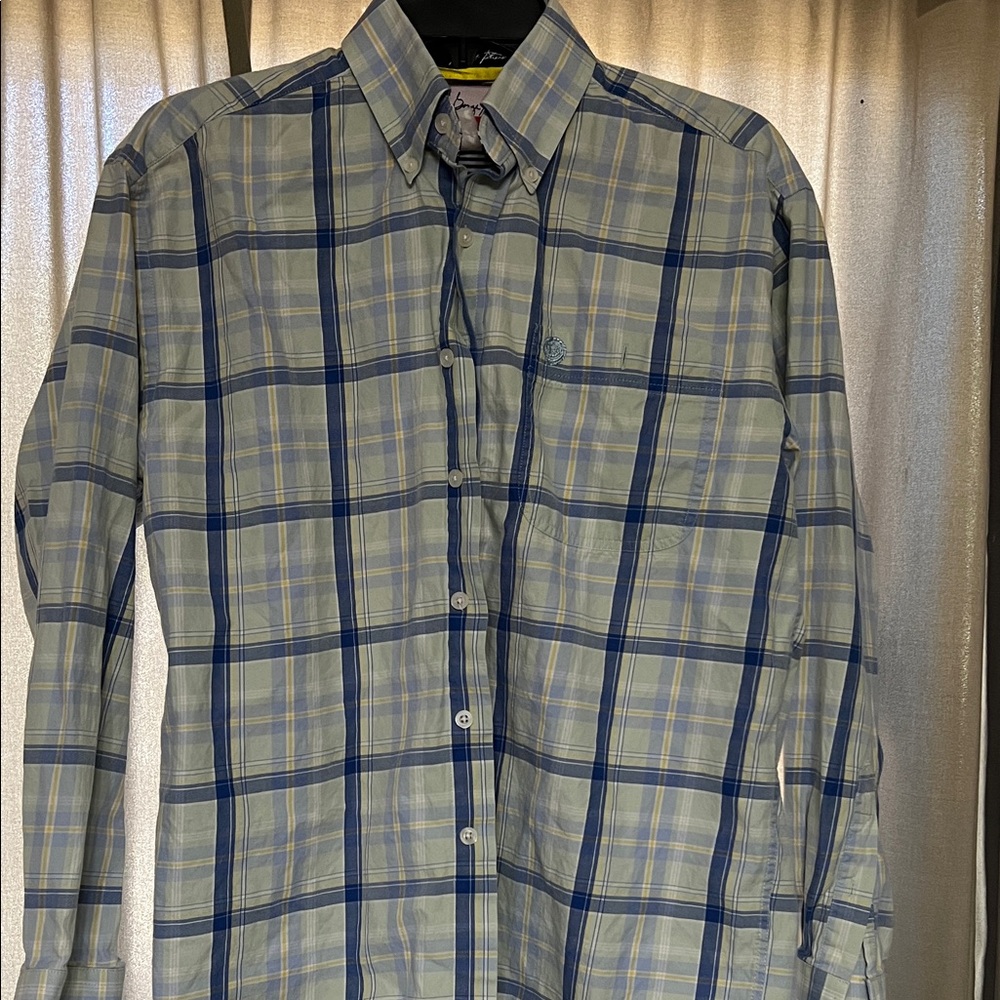 Wrangler Men's Green and Blue Plaid Shirt